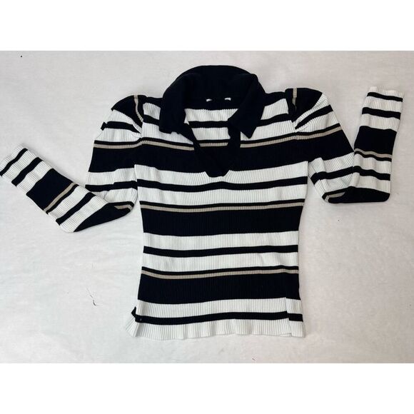 Striped Puff Sleeved Sweater Rayon Blend Stripes Juniors Size 7-9 (Women Small) - Picture 1 of 6